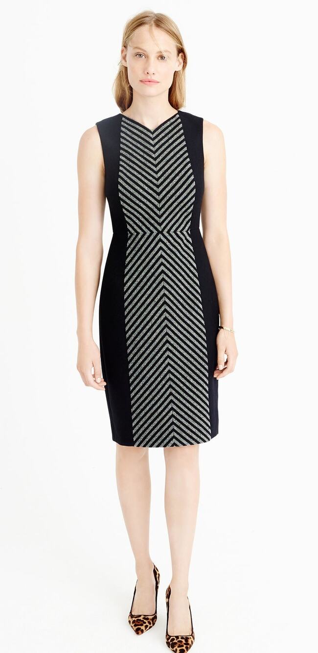 J. Crew Dress Chevron Tweed Size 2 Petite Black Grey Sleeveless Knee Length Work